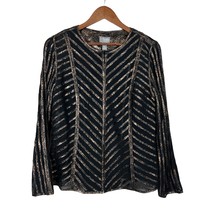 Chicos Travelers Jacket 1 Medium Black Brown Mesh Sheer Animal Print Full Zip Up - £27.96 GBP