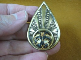 (j-wolf-74) brown Wolf pup aceh bovine bone carving brass teardrop pin pendant - £15.09 GBP