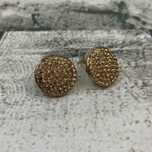 Gold Toned Stud Earrings Round W Rhinestones - £7.81 GBP