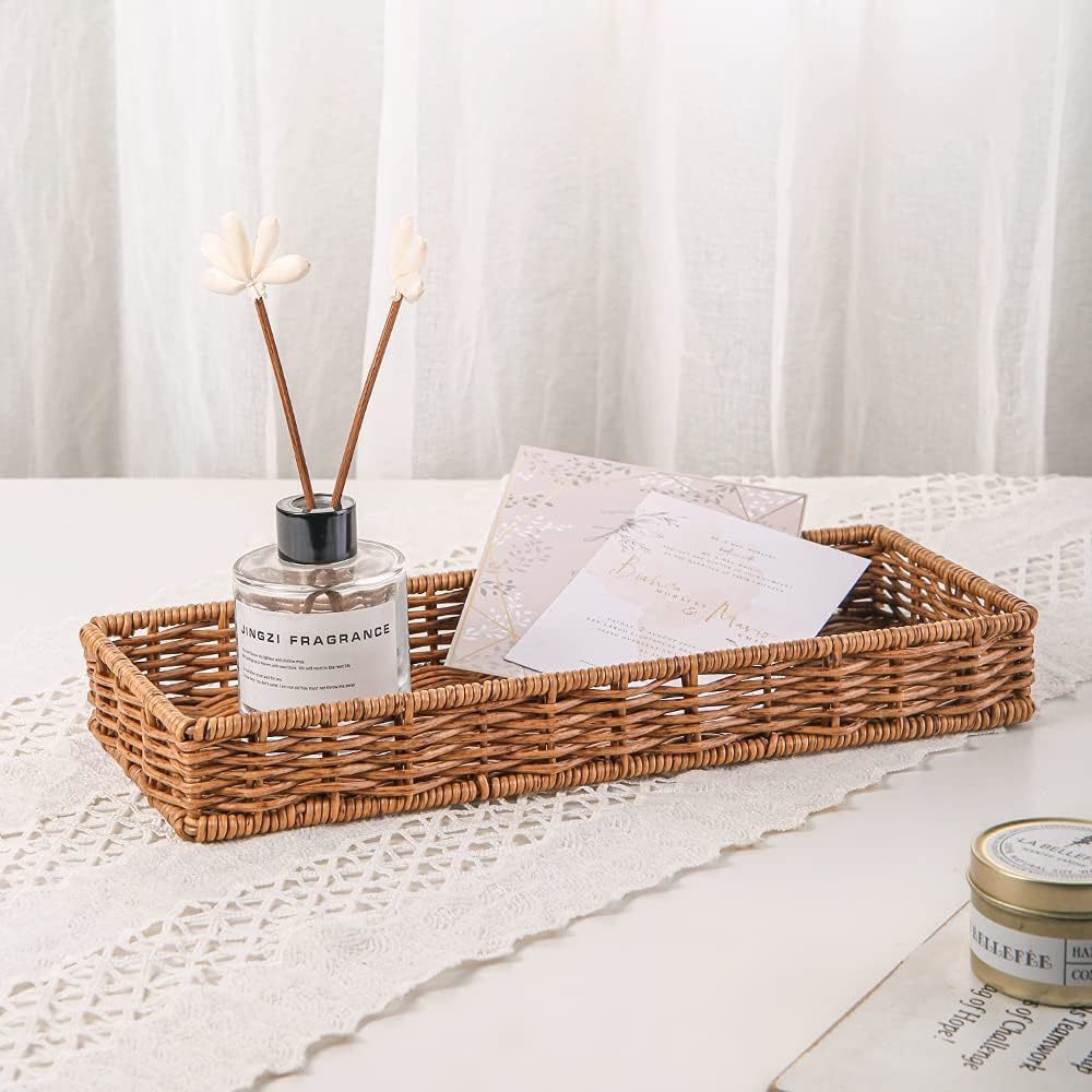 Rattan Bathroom Tray For Counter, Toilet Tank, Bathroom Sink Vanity, Gue... - $37.99