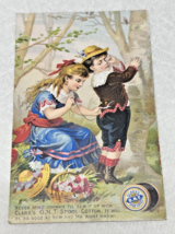 1880's Clark's ONT Sewing Thread Trade Card Never Mind Jonnie I will Sew... - $12.38