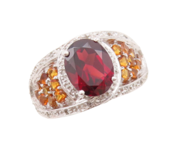 An item in the Jewelry & Watches category: 925 Sterling Silver Vintage Ring Oval Garnet Citrine & Topaz Inlay Sz 7  RG29455