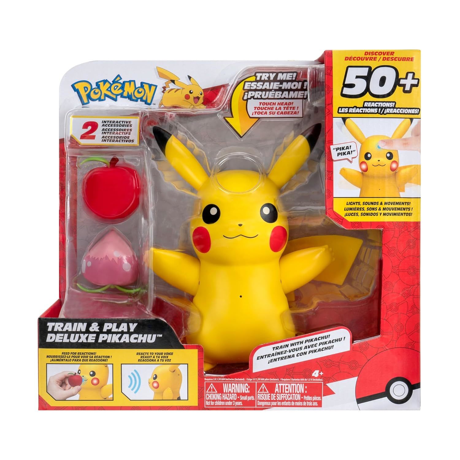 Pokemon Train And Play Deluxe Pikachu - 4.5-Inch Pikachu Figure With Lights, Sou