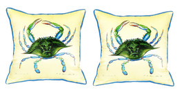 Pair of Betsy Drake Female Blue Crab Small Outdoor Indoor Pillows 12 X 12 - £55.25 GBP