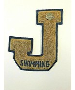 Blue/Gold 6.5&quot; Vtg1969 Chenille Joliet IL Varsity &#39;J&#39; Swimming Letter Pa... - £29.59 GBP