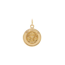 14K Yellow Gold First Holly Communion Round Charm Pendant - £134.85 GBP