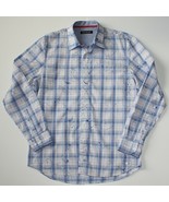 Report Collection Men&#39;s Flower Embroidered Blue Check Print Shirt size L... - £10.25 GBP