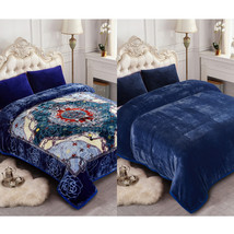 Navy Floral Solid 10lbs Double Sided Raschel Blanket Thick Queen 77&quot;x91&quot; - £141.20 GBP