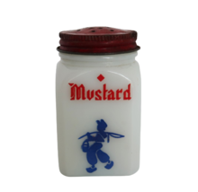Vintage milk glass Dove ground mustard spice jar with red metal shaker top - £11.98 GBP