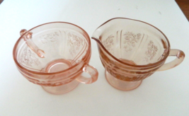 Federal Glass Co Sharon Cabbage Rose Uncovered Sugar &amp; Creamer Pink Depression - £23.73 GBP