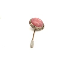Vintage Signed Sterling Handmade Large Oval Rhodochrosite Lapel Hat Stic... - $68.23 CAD