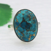Blue Copper Turquoise Ring Natural Gemstone 925 Sterling Silver Handmade Jewelry - £32.42 GBP