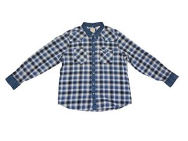 NWT Levi&#39;s Barstow The Western Shirt Blue Plaid Pearl Snap Flannel Sz XL Relaxed - $52.25