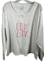 Rae Dunn Womens Light Grey Long Sleeve Sweatshirt Feelin&#39; Festive Boat Neck L - £17.84 GBP