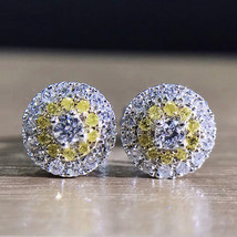 Earrings Micro-Inlaid Yellow Diamond Zircon Colored Gems Ear Studs Source - £7.95 GBP