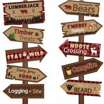 20 Pieces Lumberjack Party Directional Welcome Signs Door Cutouts Camping Winter - £12.78 GBP