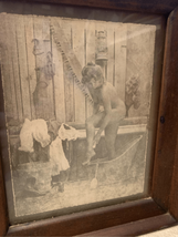Peeping Nude Woman Barrel Tub Sepia Print Vintage R. Hendrickson Framed ... - £25.26 GBP