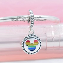 925 Sterling Silver Disney Parks Love Mickey Mouse Rainbow Dangle Charm  - £14.21 GBP