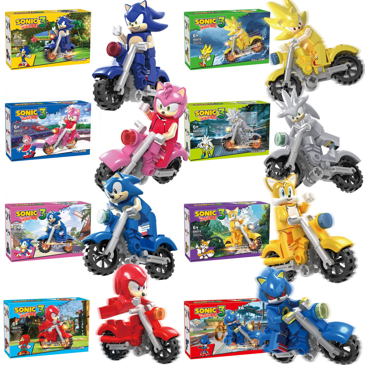 8in1 Sonic The Hedgehog 3 Minifigures Knuckles the Echidna Miles Mini Block Toys