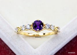 Yellow Gold Amethyst Solitaire Ring, Fine Silver Statement Ring, promise ring - £26.37 GBP