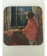 Little Boy Lighting Candle Drink Coasters Winter Scene Night Window Wood... - £9.58 GBP