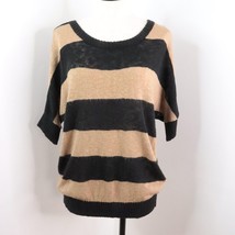 AGB Women&#39;s L Black &amp; Brown Striped Soft Knit Casual Slouchy Pullover Sweater - £5.47 GBP