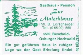 Matchbox Label Germany Gasthaus Zur Malerklause Hochwald - £0.77 GBP