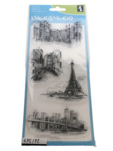 Inkadinkado Clear Stamps Set Travel Sketches Eiffel Tower Paris Brooklyn Venice - $14.99