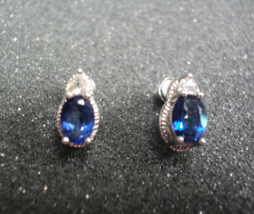 Avon Pierced Drop Earrings Blue Sapphire w/ Clear Crystal 925 Sterling Silver - $32.90