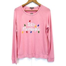 NEW PJ Salvage Womens Small Pajama Top Let&#39;s Flamingle Christmas Cozy Pink  - $13.49