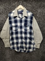 Vintage Wrangler Flannel Western Snap Shirt Men XL 17 1/2 x 36 Blue Long... - $37.02