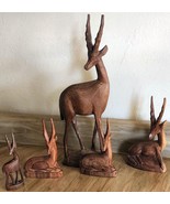 Vintage Hand Carved In Kenya Impala Antelope Wooden Gazelle Family Set of 5 - £31.86 GBP