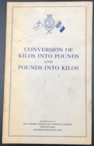 1924 Cunard Steamship Conversion Kilos &amp; Pounds Booklet Anchor Donaldson Line - £26.07 GBP