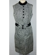 Vintage Black And White Patterned Sleeveless Midi Dress W Belt Sz 14 - £39.14 GBP