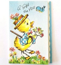 1950s Mini Gift Greeting Card Duckling Bluebird Easter Holiday Spring Cu... - $19.99