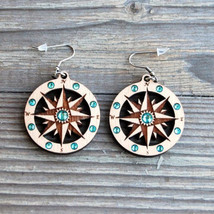 Wooden Earrings Windrose with crystal, Unique gifts for women, Wooden Jewelry - £32.46 GBP