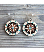 Wooden Earrings Windrose with crystal, Unique gifts for women, Wooden Je... - $55.30 CAD