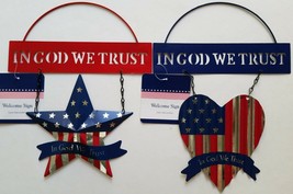 Patriotic Metal ‘God Bless America’ Welcome Signs w Red Silver Blue Star... - £2.40 GBP