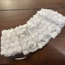 Wedding White Garter Satin Bow Ruffle Flowers Over Tulle New 2.5&quot; Ganz S... - £9.16 GBP