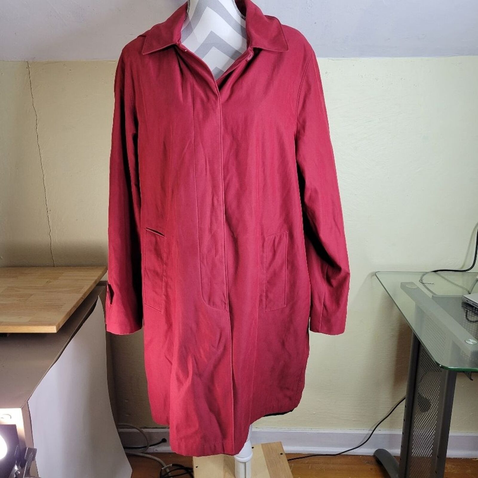 Primary image for Womans London Fog Red Trench Attached Lining Hidden Front Buttons Size XL