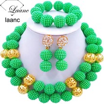 Laanc Nigerian Wedding African Beads Royal Blue Jewelry Set For Women SP2R002 - £44.10 GBP
