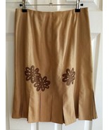 KAY UNGER New York Golden Tan Woven Cotton/Silk Pleated Skirt w/ Appliqu... - £15.33 GBP