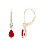 ANGARA Pear Ruby Leverback Drop Earrings in 14K Solid Gold (Grade: AAA |... - $1,678.91