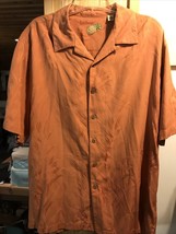 Caribbean Vintage Mens L Orange Short Sleeve Button Up Silk Blend Hawaiian Shirt - £19.21 GBP