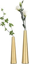 Vixdonos 10.5/8.5 Inch Gold Metal Vase Small Flower Vase Set Of 2 Taper, Gold - £29.33 GBP