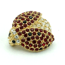 MONET pavé rhinestone ladybug brooch - vintage red white cute 7/8&quot; insect pin - £15.81 GBP