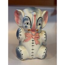 Vintage 50&#39;s Ceramic Elephant Coin Bank Pink Bow Blue Nursery Decor - $23.94 CAD