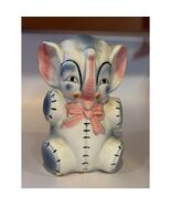 Vintage 50&#39;s Ceramic Elephant Coin Bank Pink Bow Blue Nursery Decor - $23.97 CAD