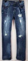 TRN Jeans Womens Size 32 Blue Mid Rise Distressed Ripped Straight Leg Pants - $19.79