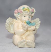 Cherub Angel 1993 Painted Resin 2.25&quot; Bluebird Figurine Wang&#39;s International - £6.92 GBP